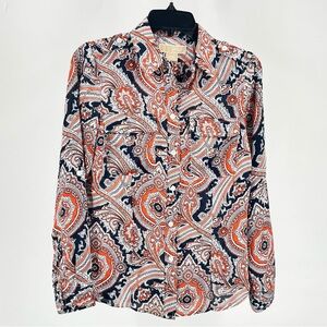 Michael Kors Navy and Orange Paisley Button-Down Shirt